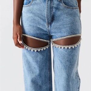 steve madden taylor jeans Women’s Blue Embellished Cutout Jeans